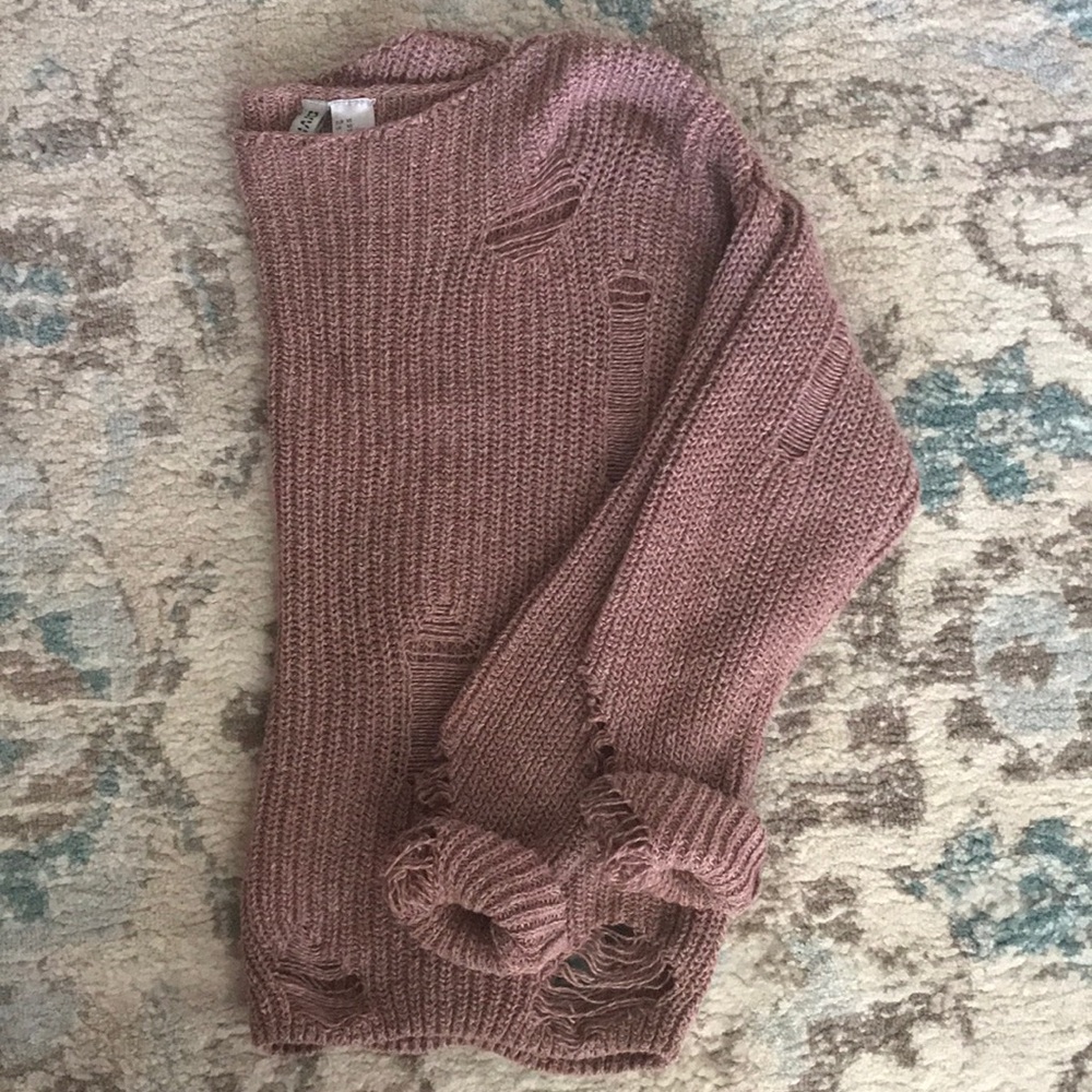 H&M distressed vintage pink knit sweater chunky
